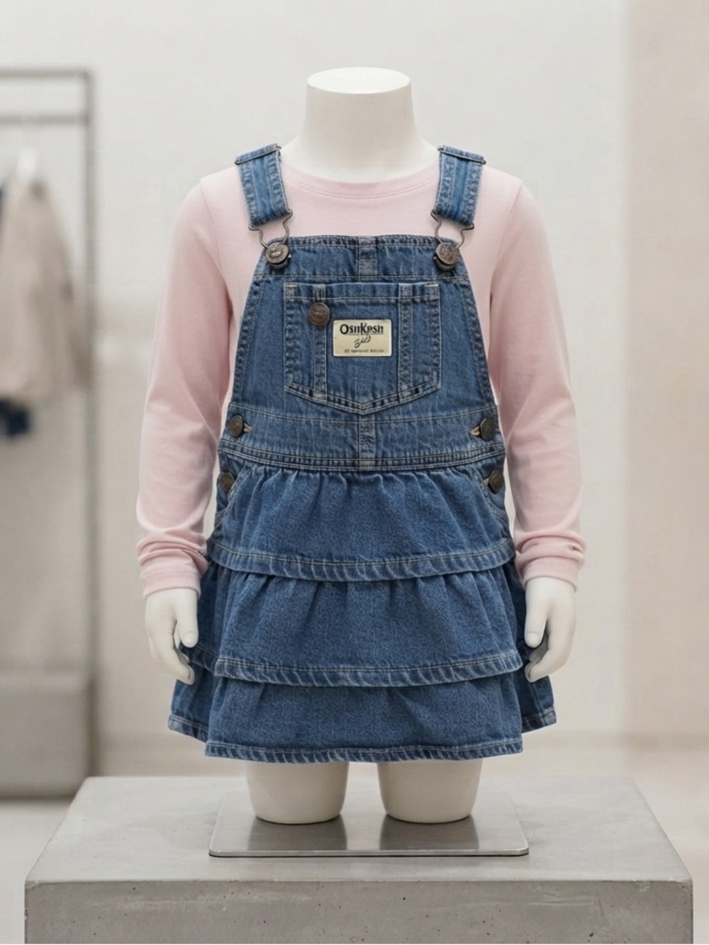 OshKosh B'gosh Blue Denim Ruffle Overall Dress